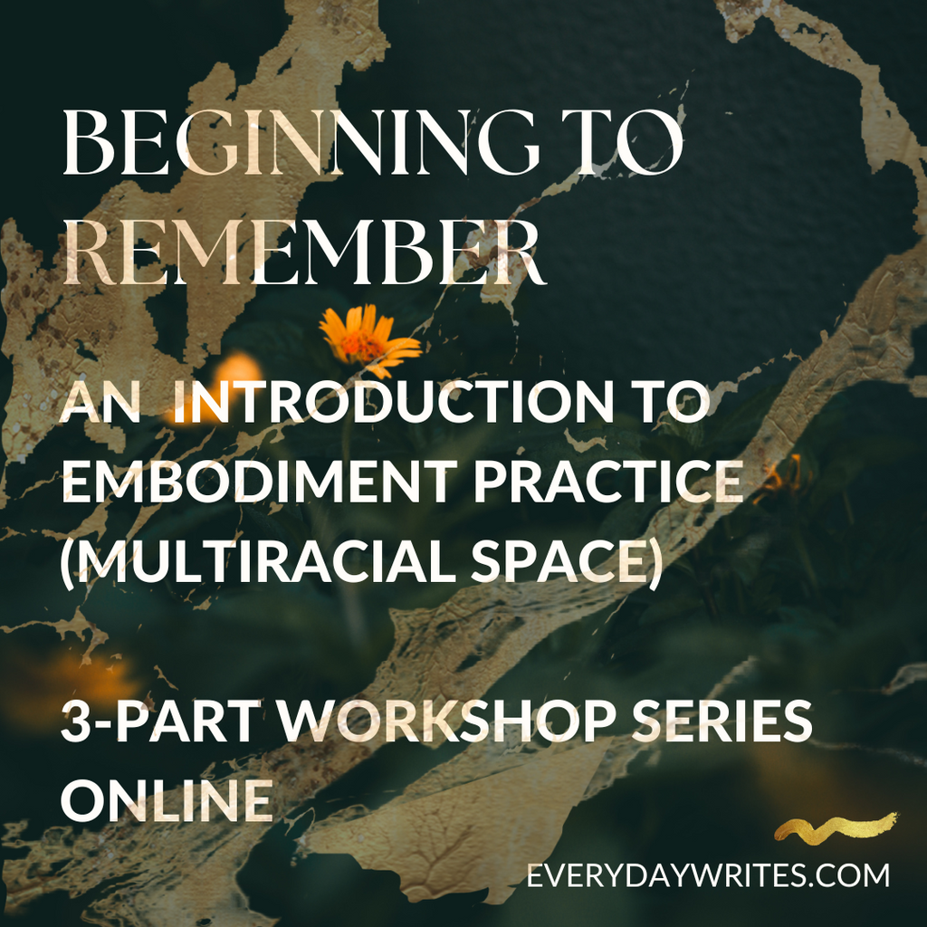 Advertisement for a 3-part workshop series on embodiment practice with a floral background.